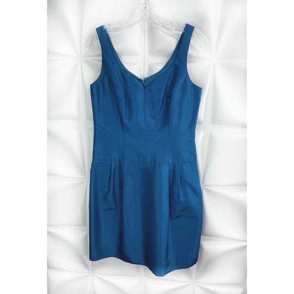 Rickie Freeman Teri Jon Sz 4 Turquoise Blue SILK Formal Sheath Dress Sweetheart - Picture 1 of 7